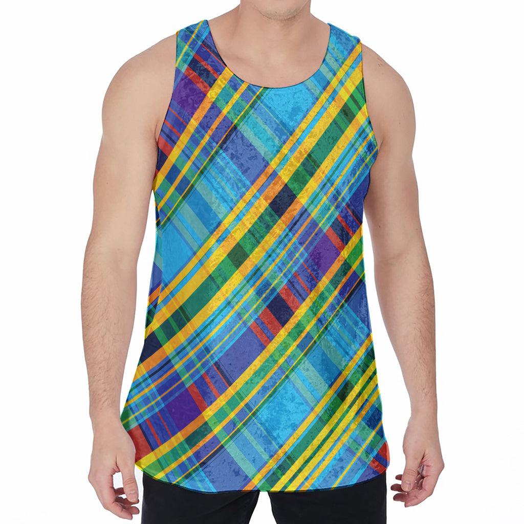 Colorful Tartan Pattern Print Men's Velvet Tank Top