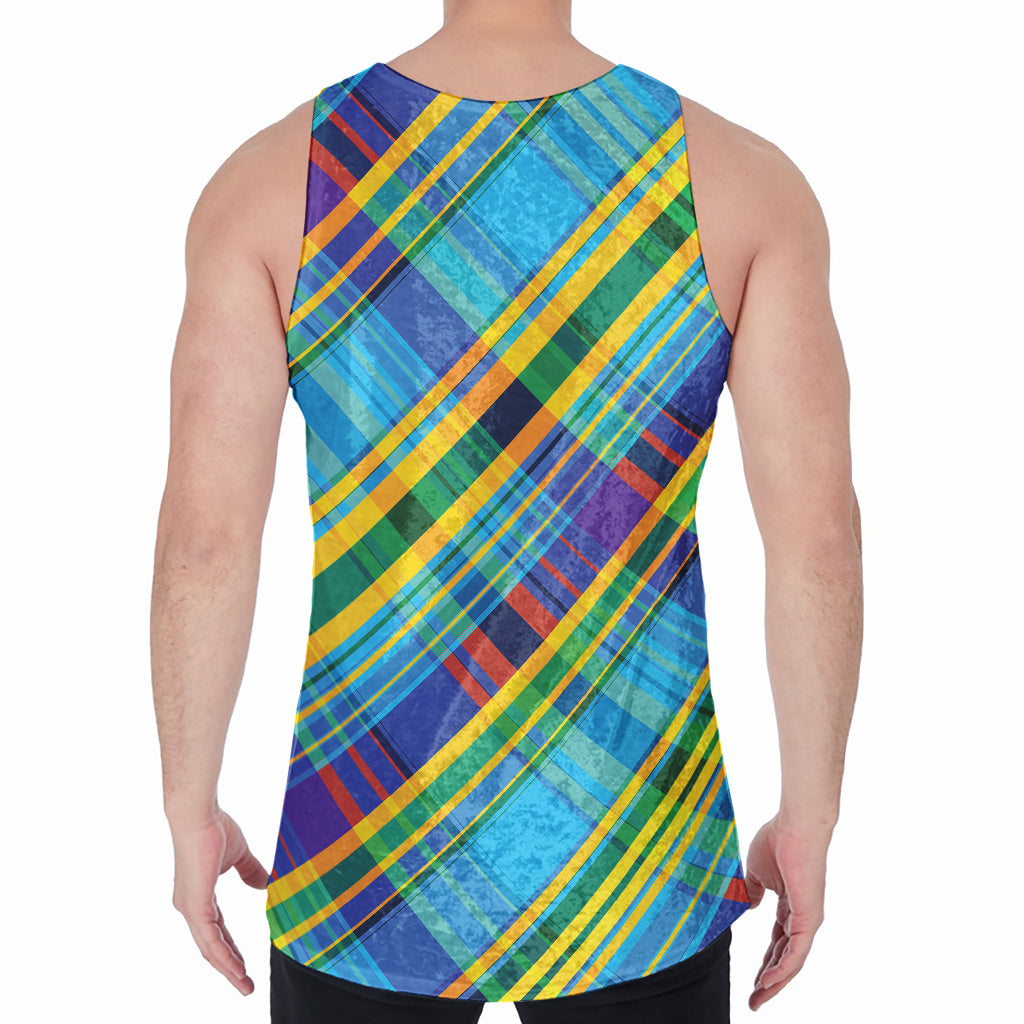 Colorful Tartan Pattern Print Men's Velvet Tank Top