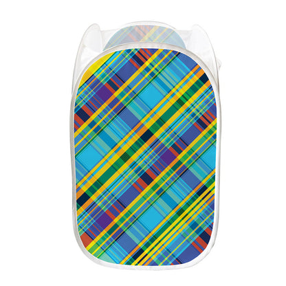Colorful Tartan Pattern Print Mesh Laundry Hamper