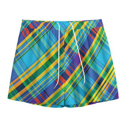 Colorful Tartan Pattern Print Mesh Shorts