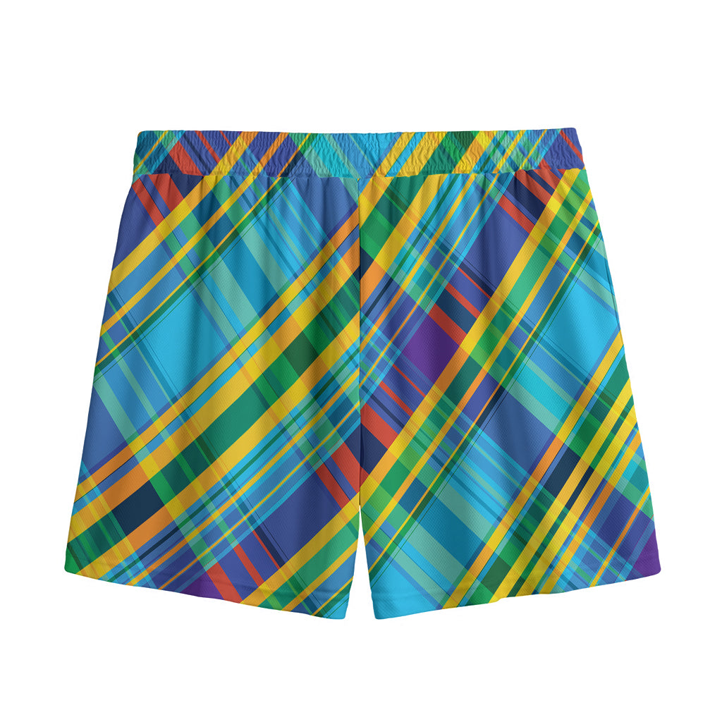 Colorful Tartan Pattern Print Mesh Shorts