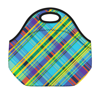 Colorful Tartan Pattern Print Neoprene Lunch Bag