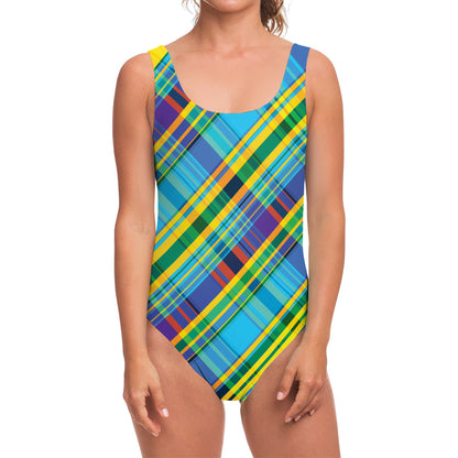 Colorful Tartan Pattern Print One Piece Swimsuit