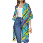 Colorful Tartan Pattern Print Open Front Beach Cover Up