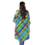 Colorful Tartan Pattern Print Open Front Beach Cover Up