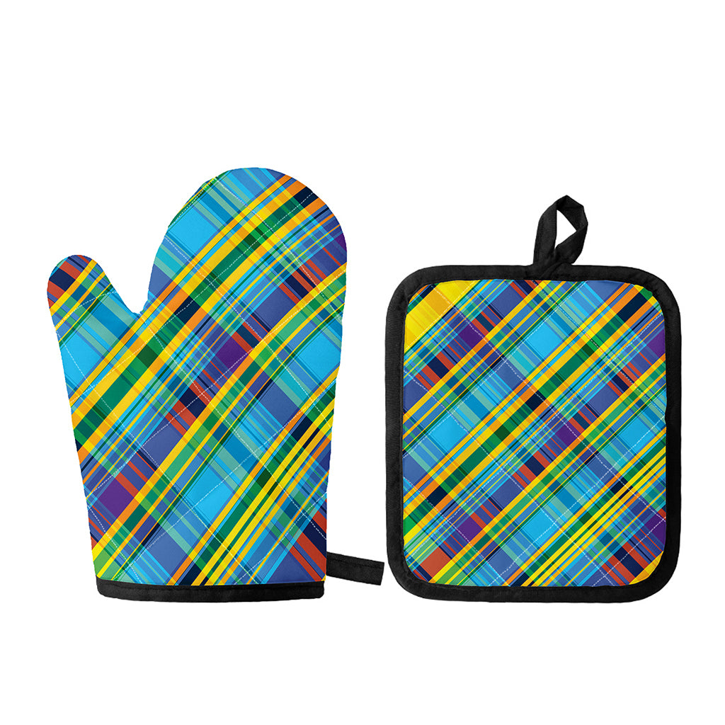 Colorful Tartan Pattern Print Oven Mitt And Pot Holder Set