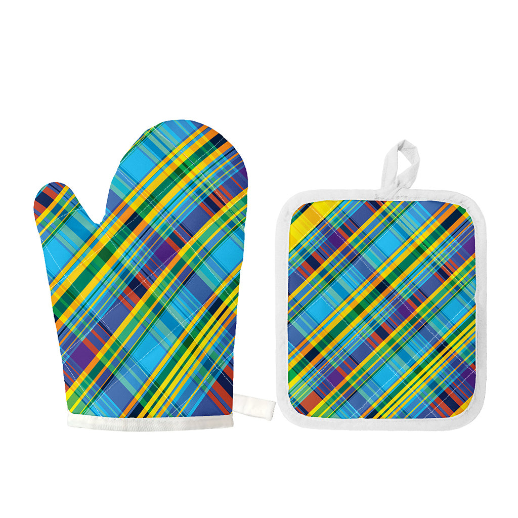 Colorful Tartan Pattern Print Oven Mitt And Pot Holder Set