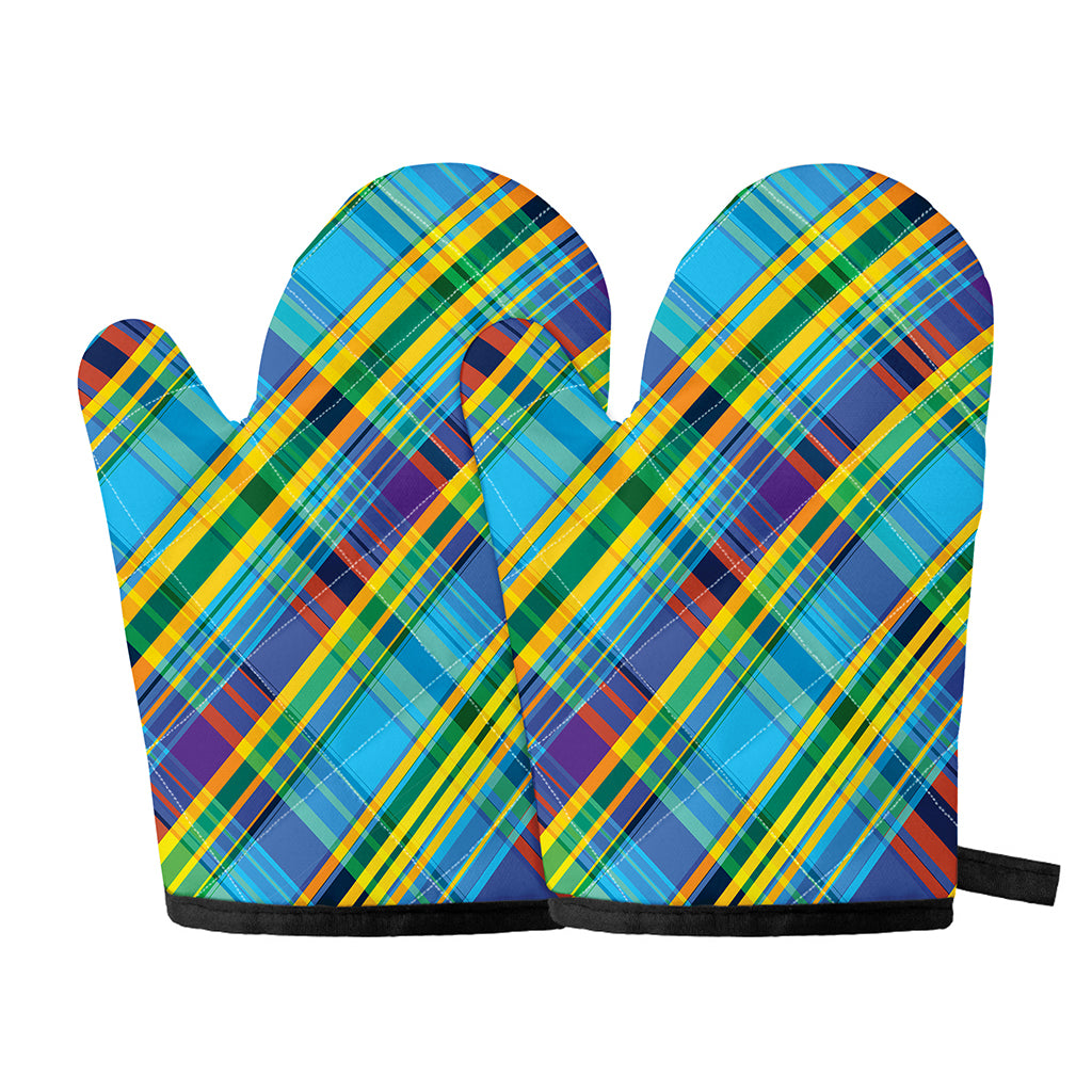 Colorful Tartan Pattern Print Oven Mitts