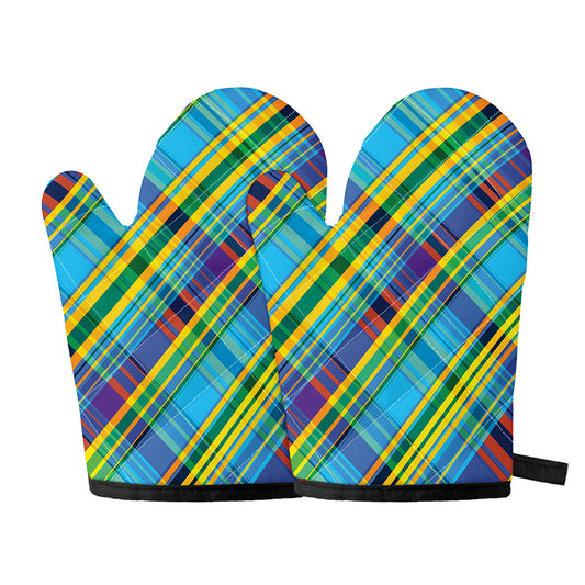Colorful Tartan Pattern Print Oven Mitts