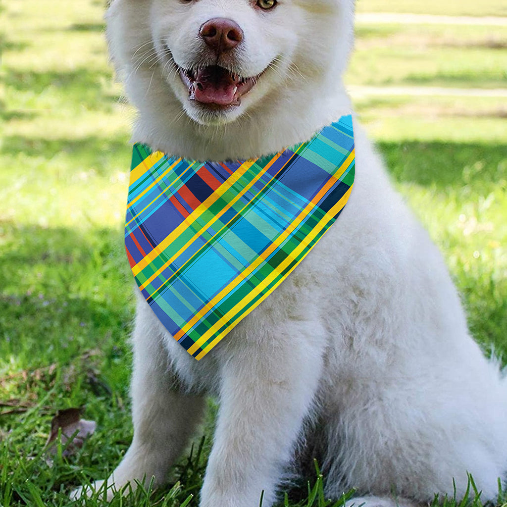 Colorful Tartan Pattern Print Over The Collar Dog Bandana
