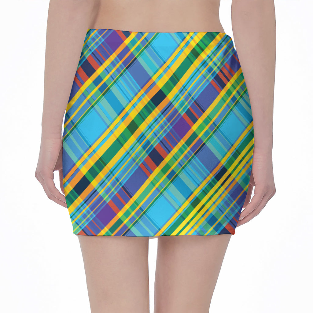 Colorful Tartan Pattern Print Pencil Mini Skirt