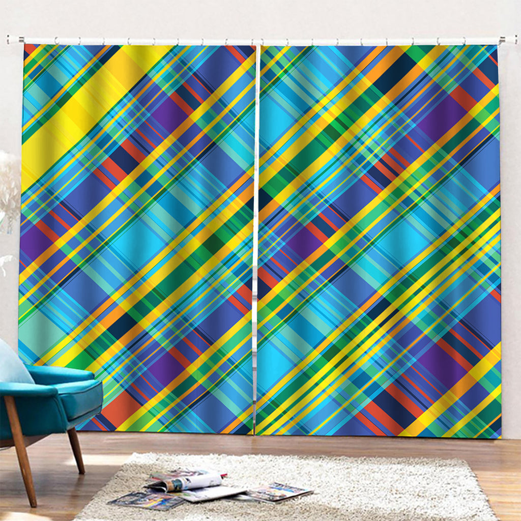 Colorful Tartan Pattern Print Pencil Pleat Curtains