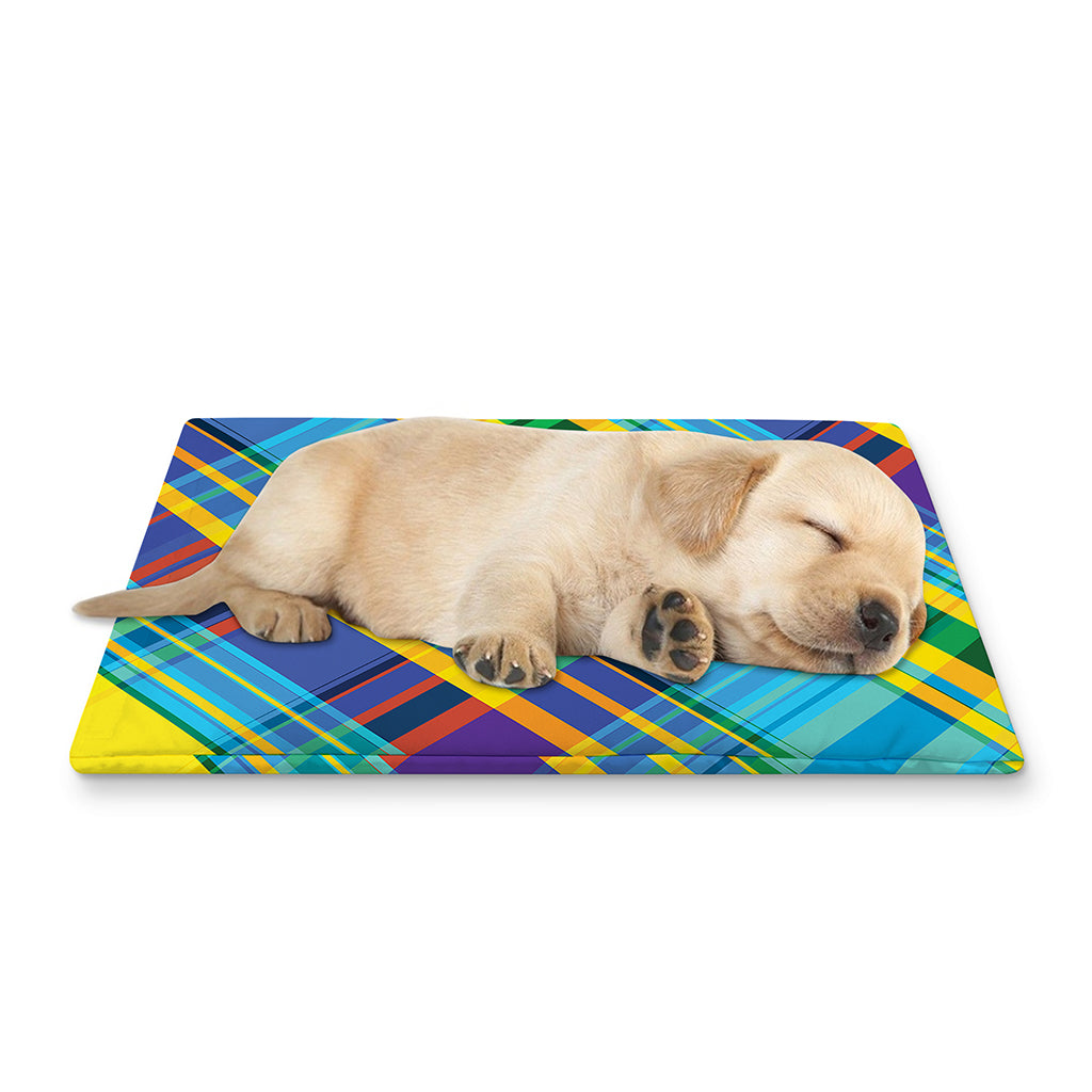 Colorful Tartan Pattern Print Pet Cooling Mat Cover