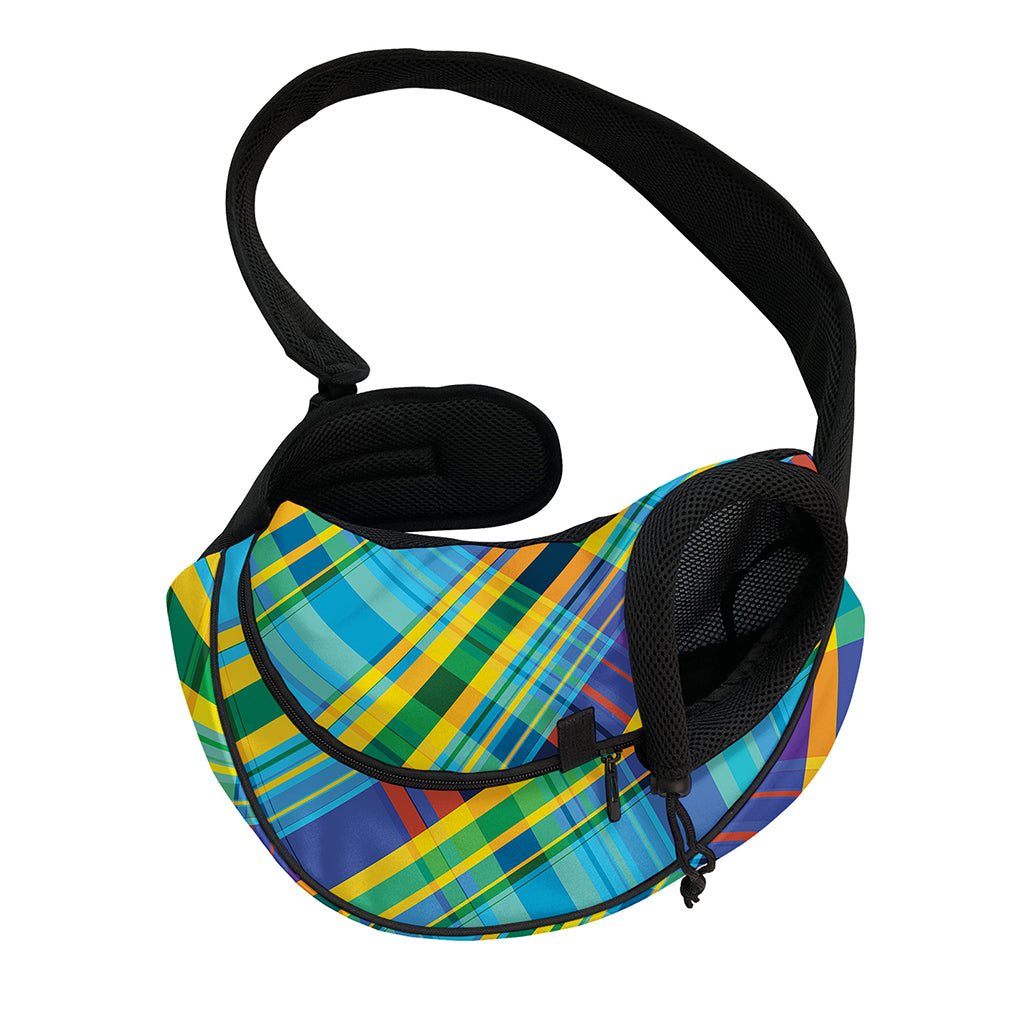 Colorful Tartan Pattern Print Pet Sling Carrier
