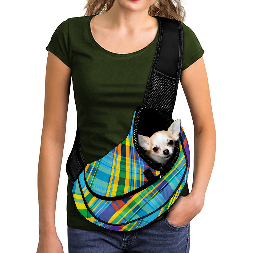 Colorful Tartan Pattern Print Pet Sling Carrier