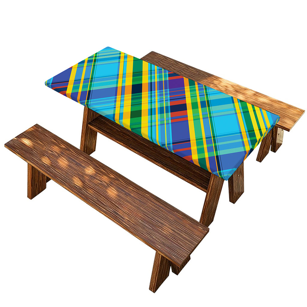 Colorful Tartan Pattern Print Picnic Table Cover