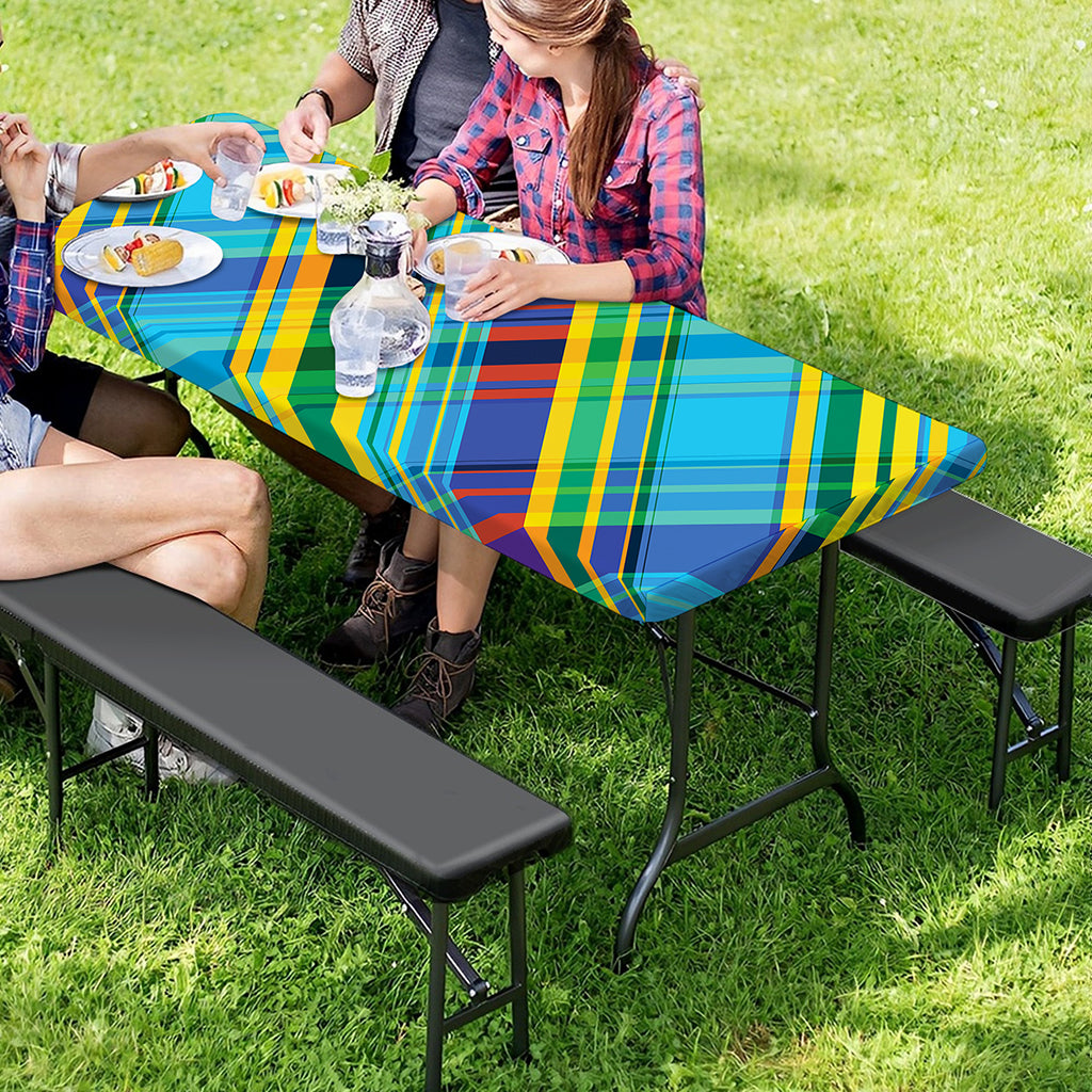 Colorful Tartan Pattern Print Picnic Table Cover