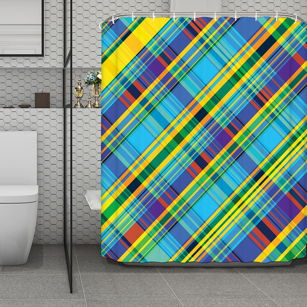 Colorful Tartan Pattern Print Polyester Shower Curtain