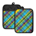 Colorful Tartan Pattern Print Pot Holders With Pocket