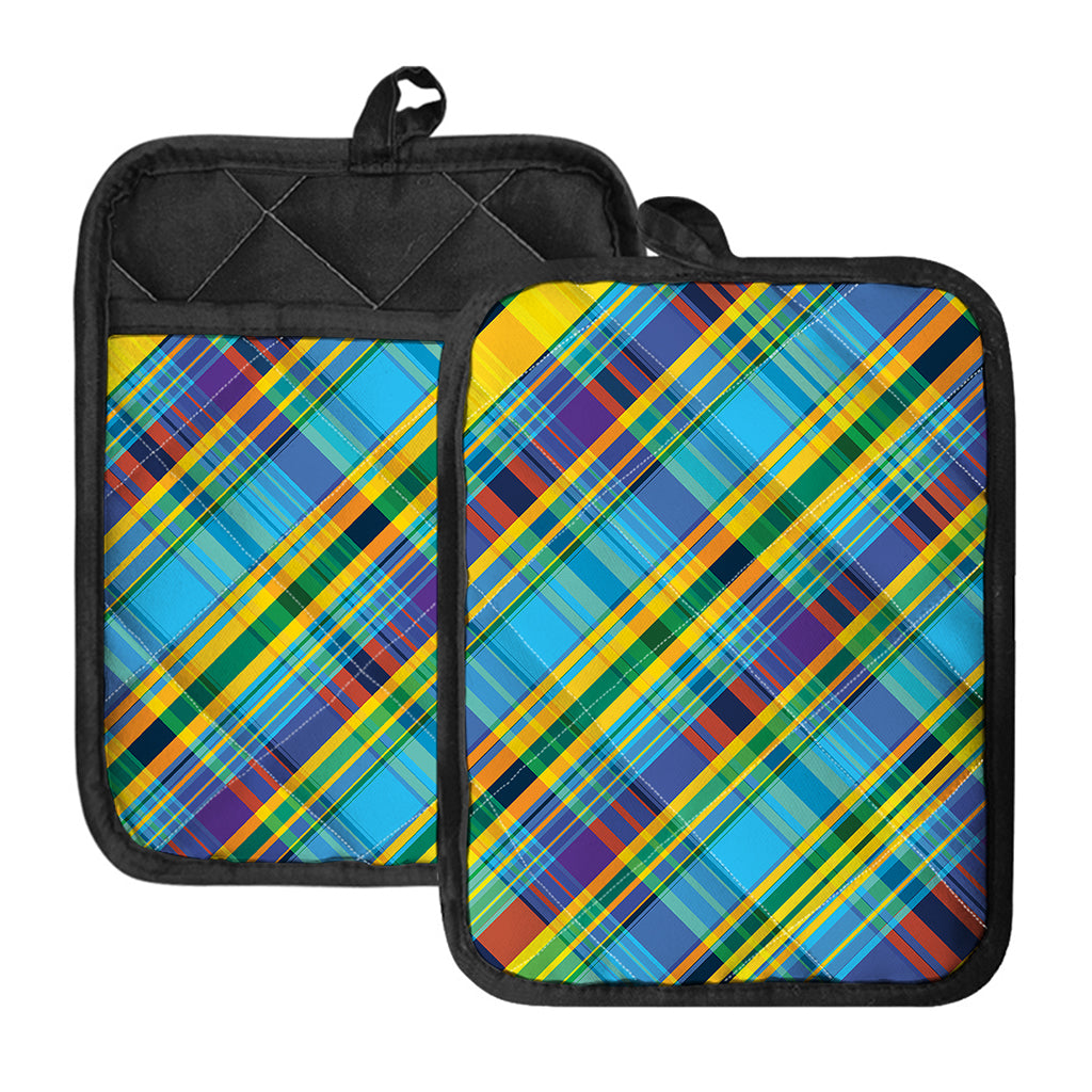 Colorful Tartan Pattern Print Pot Holders With Pocket