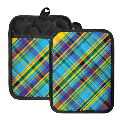 Colorful Tartan Pattern Print Pot Holders With Pocket