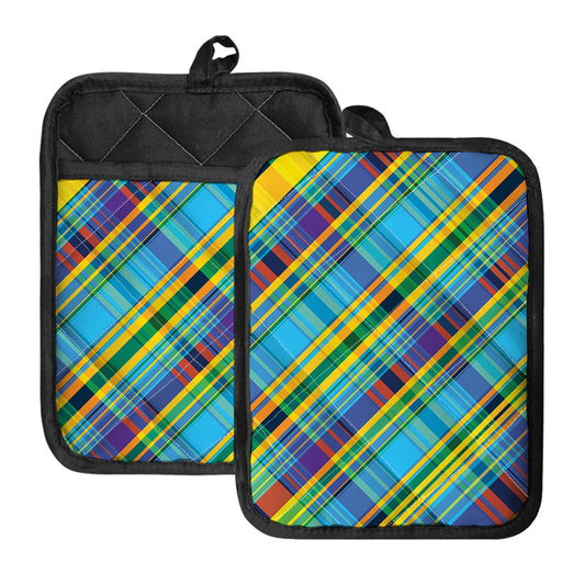 Colorful Tartan Pattern Print Pot Holders With Pocket