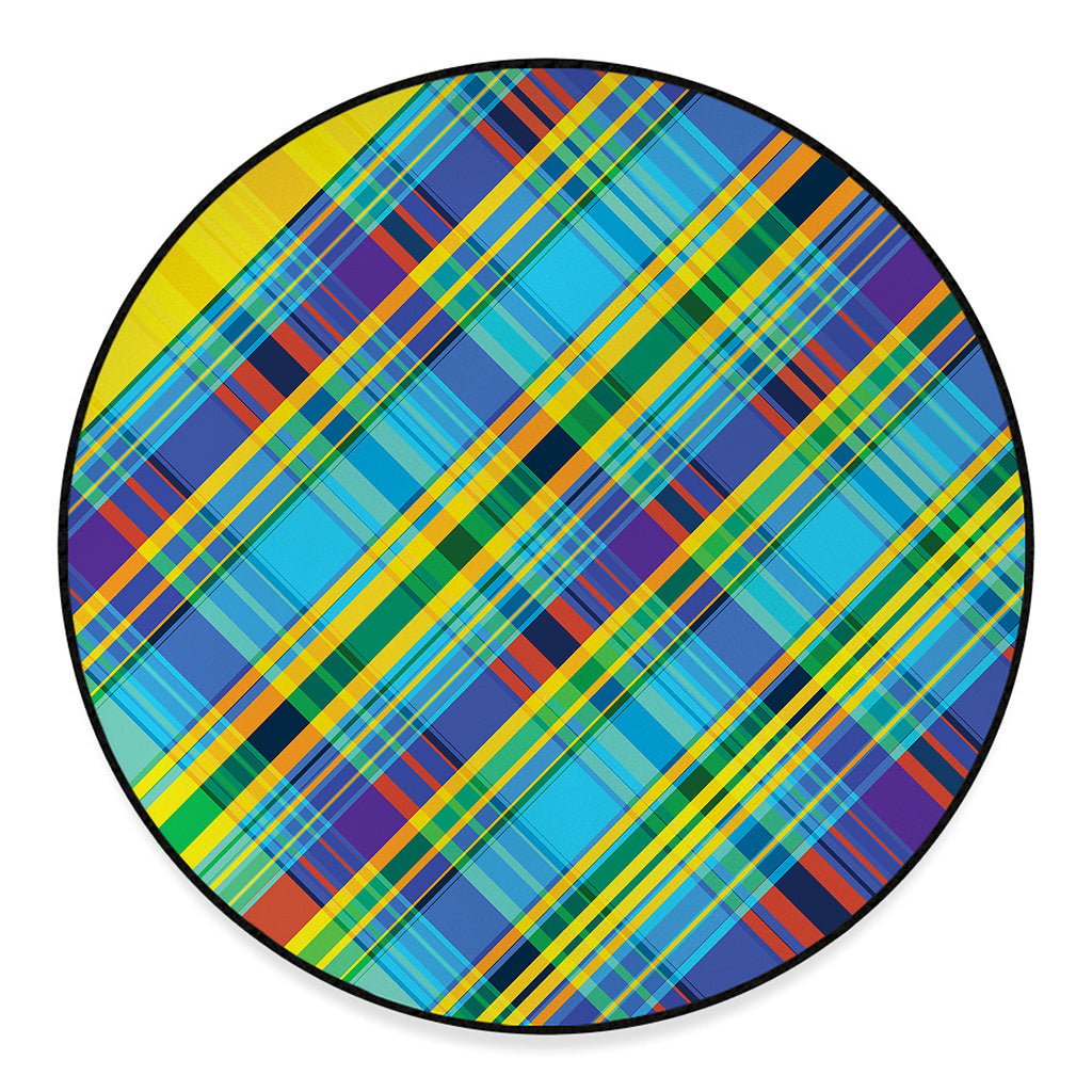 Colorful Tartan Pattern Print Round Floor Mat