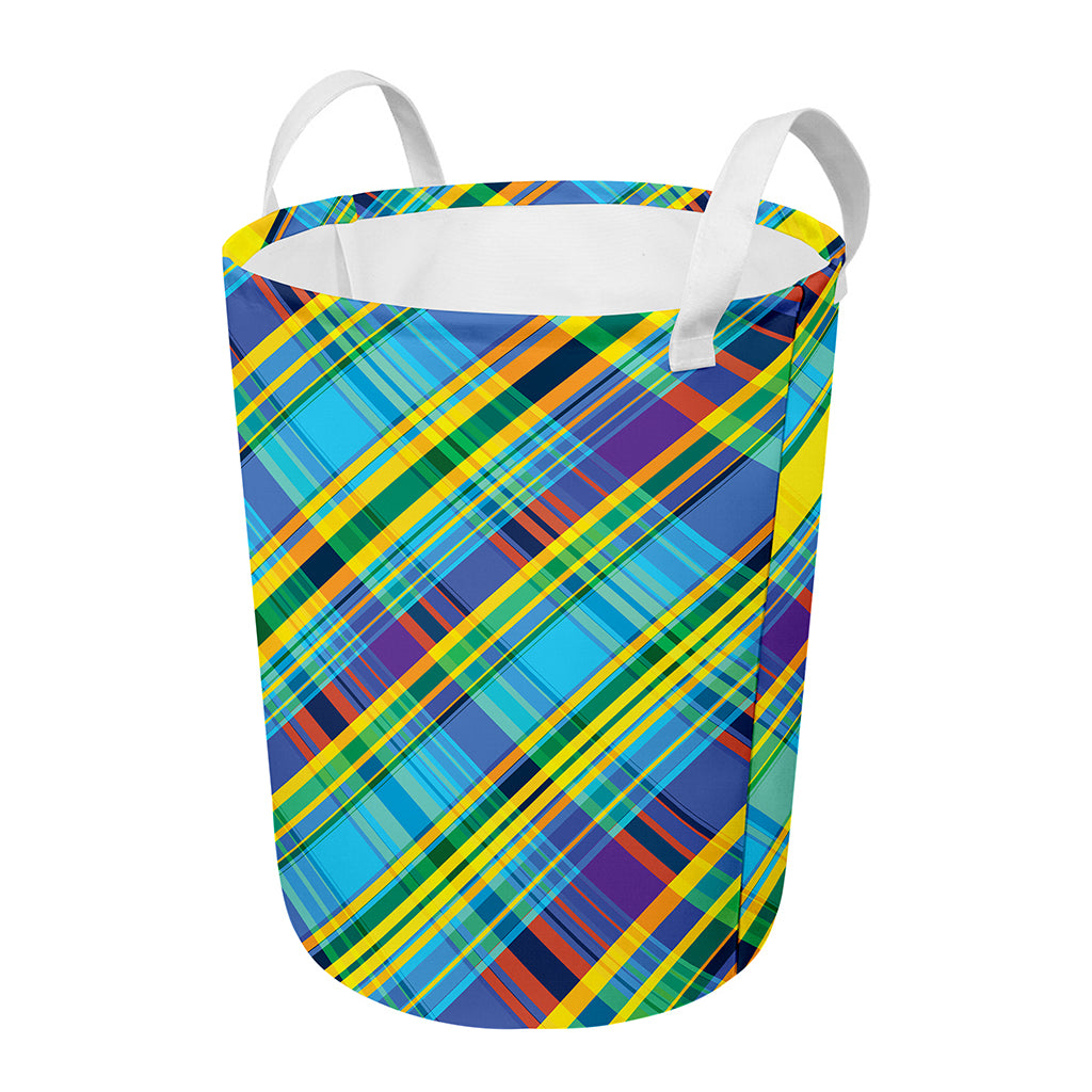 Colorful Tartan Pattern Print Round Laundry Basket