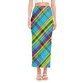 Colorful Tartan Pattern Print Side Slit Maxi Skirt