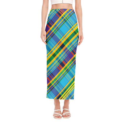 Colorful Tartan Pattern Print Side Slit Maxi Skirt