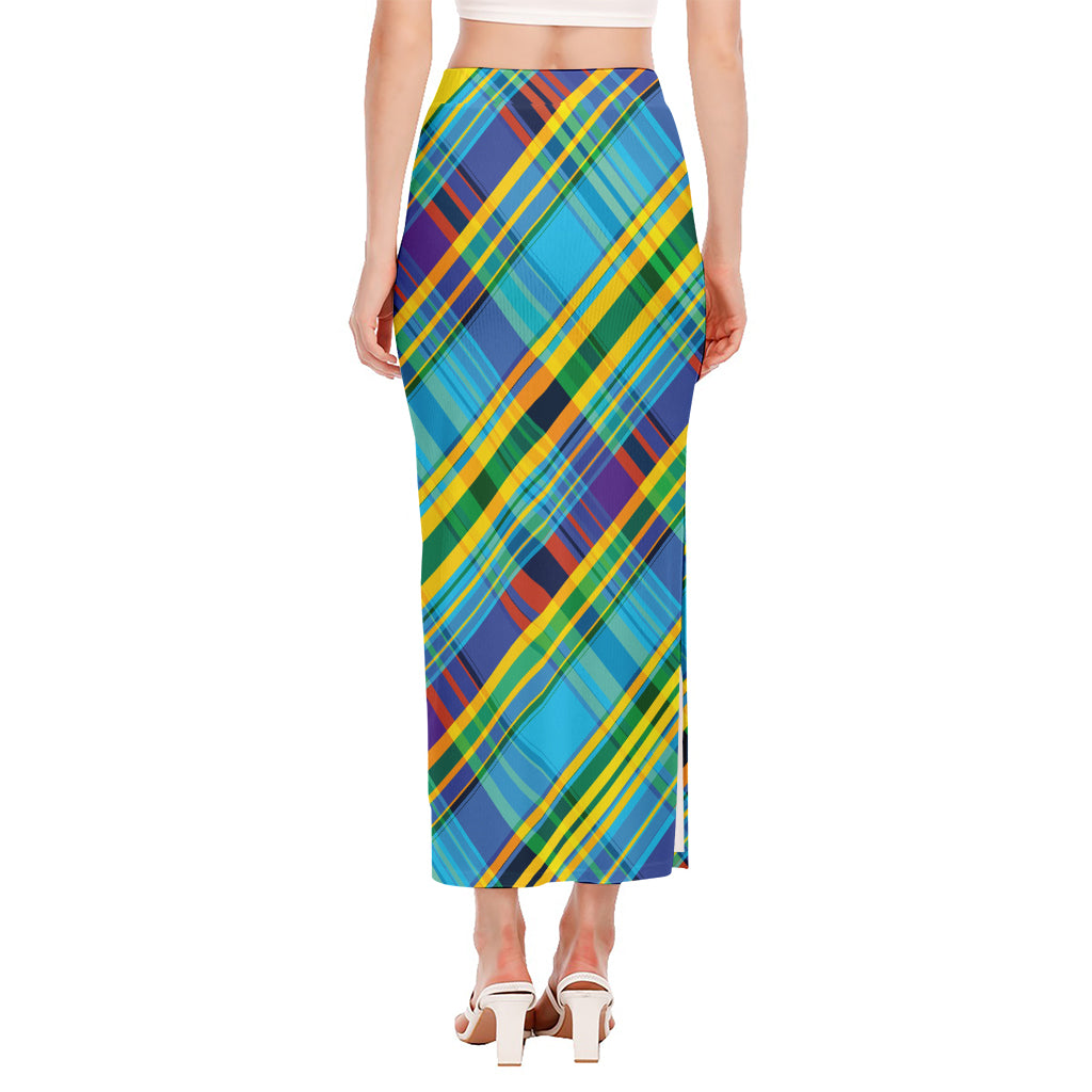 Colorful Tartan Pattern Print Side Slit Maxi Skirt