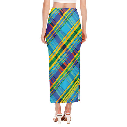 Colorful Tartan Pattern Print Side Slit Maxi Skirt