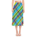 Colorful Tartan Pattern Print Side Slit Midi Skirt