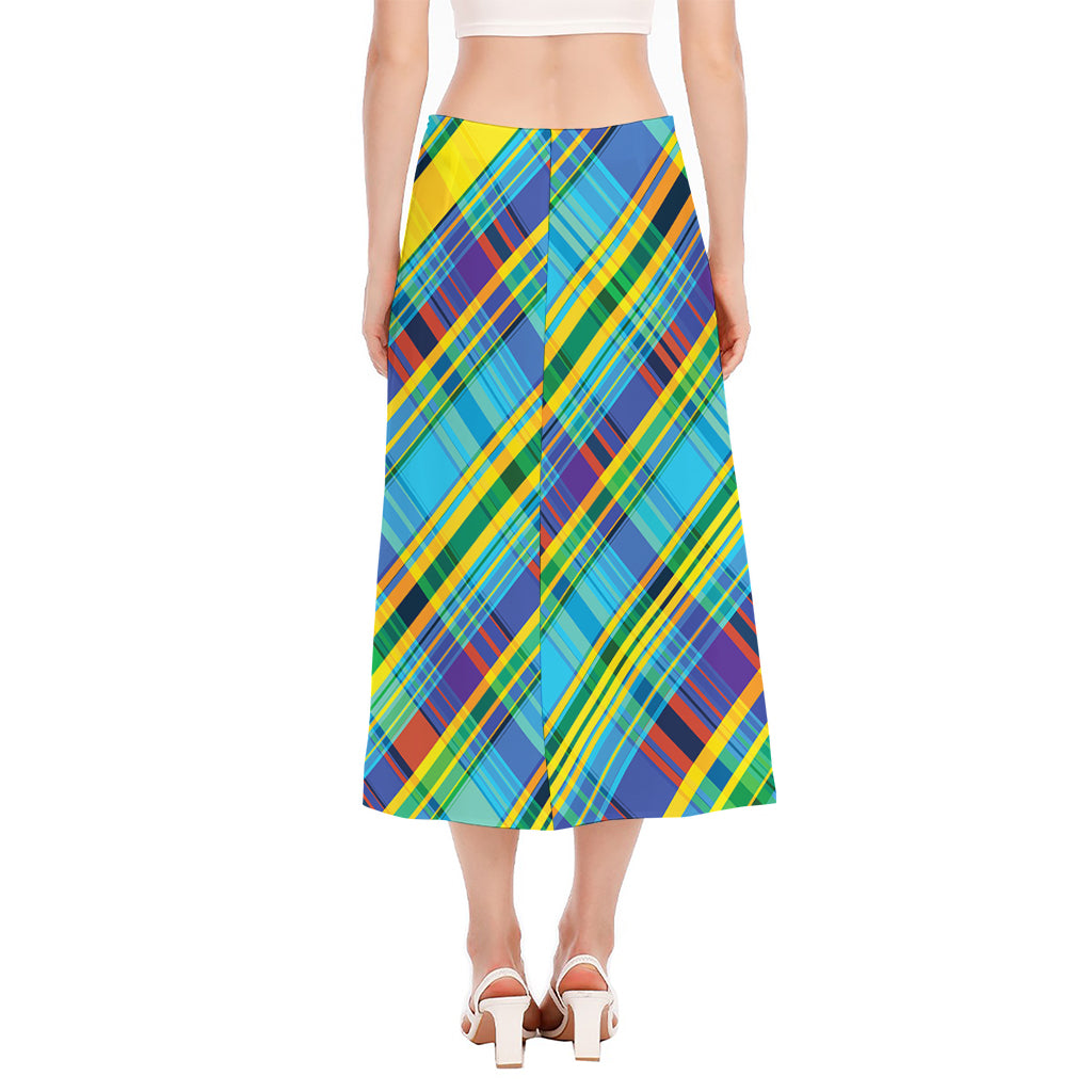 Colorful Tartan Pattern Print Side Slit Midi Skirt