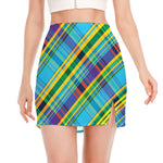 Colorful Tartan Pattern Print Side Slit Mini Skirt
