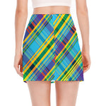 Colorful Tartan Pattern Print Side Slit Mini Skirt