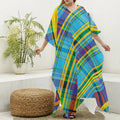 Colorful Tartan Pattern Print Silk V-Neck Kaftan Dress
