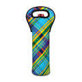 Colorful Tartan Pattern Print Single Neoprene Wine Tote