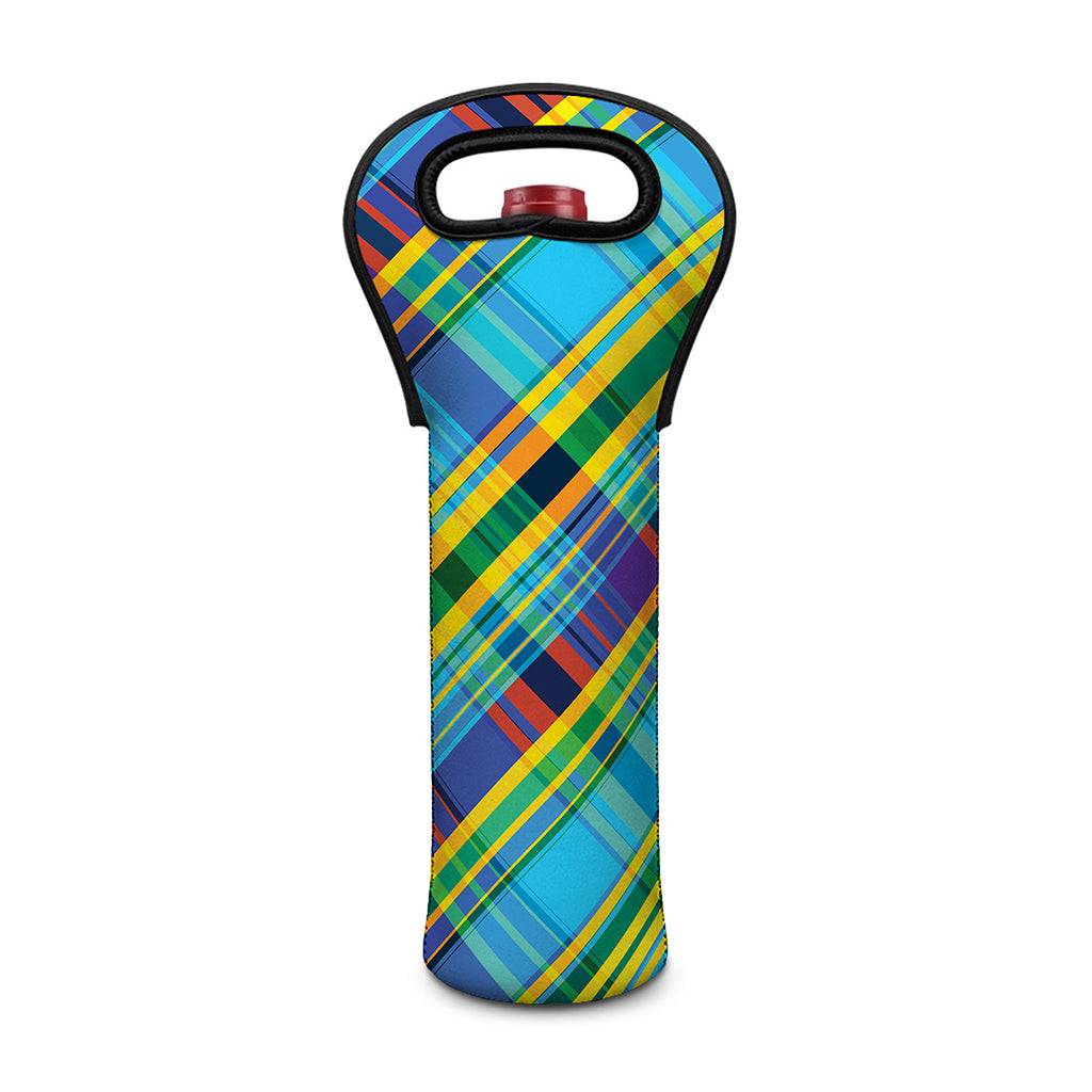 Colorful Tartan Pattern Print Single Neoprene Wine Tote