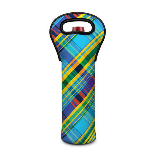Colorful Tartan Pattern Print Single Neoprene Wine Tote