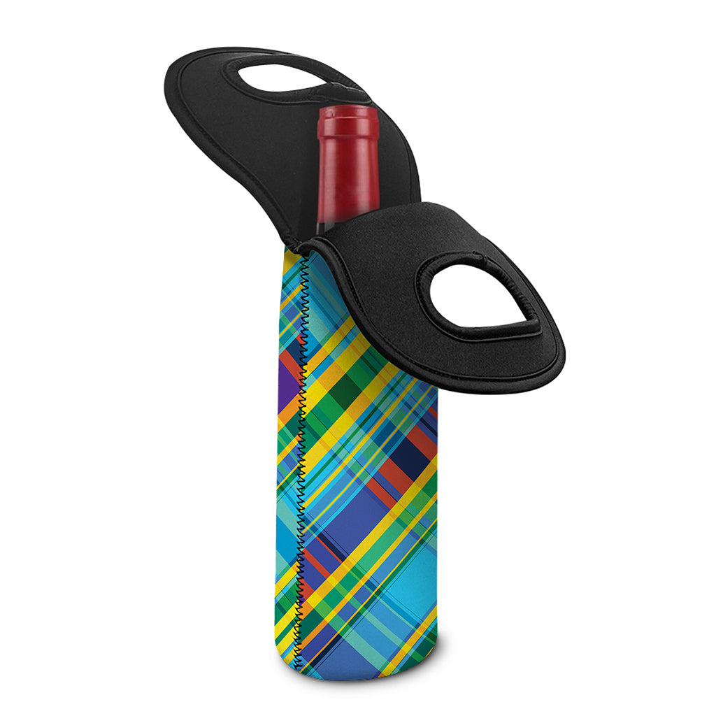 Colorful Tartan Pattern Print Single Neoprene Wine Tote