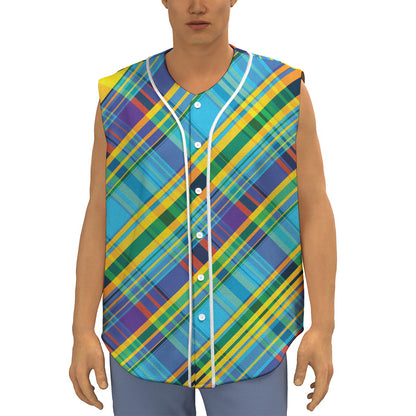 Colorful Tartan Pattern Print Sleeveless Baseball Jersey