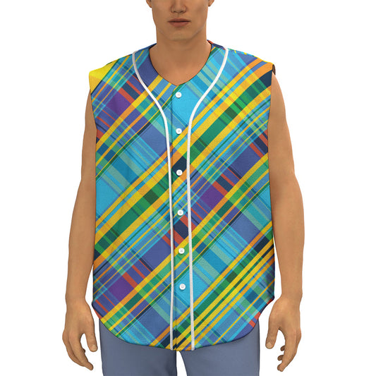 Colorful Tartan Pattern Print Sleeveless Baseball Jersey