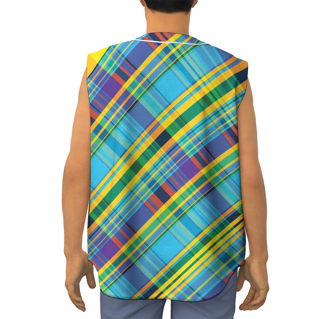 Colorful Tartan Pattern Print Sleeveless Baseball Jersey