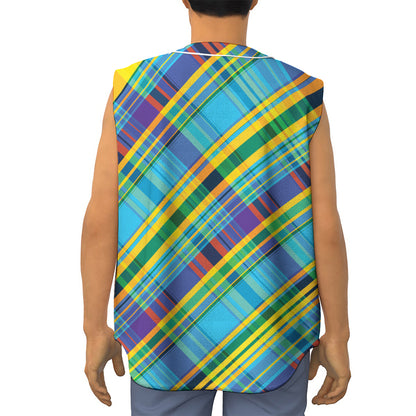 Colorful Tartan Pattern Print Sleeveless Baseball Jersey
