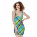 Colorful Tartan Pattern Print Sleeveless Bodycon Dress