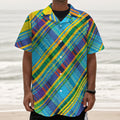 Colorful Tartan Pattern Print Textured Short Sleeve Shirt