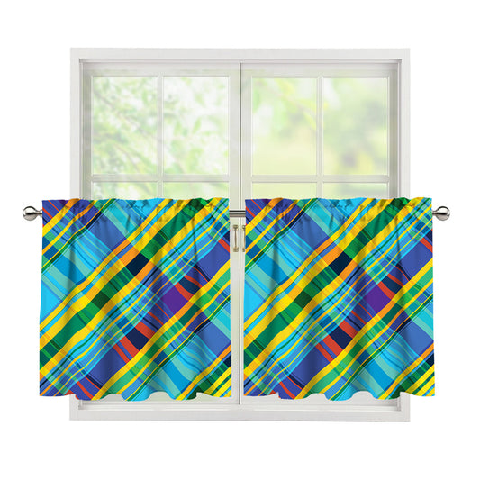 Colorful Tartan Pattern Print Tier Curtains