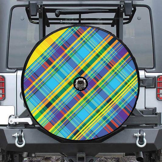 Colorful Tartan Pattern Print Tire Cover With Camera Hole