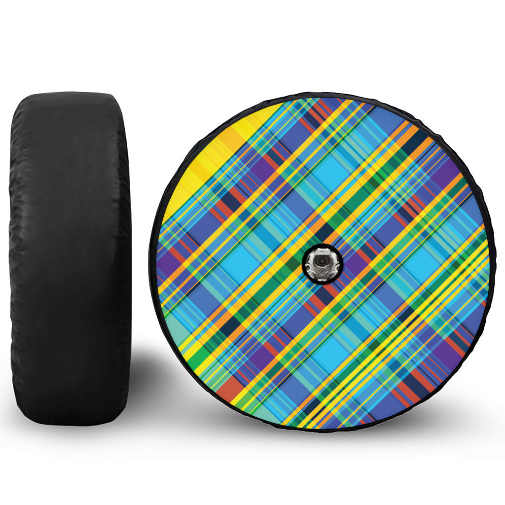 Colorful Tartan Pattern Print Tire Cover With Camera Hole